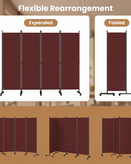 Giantex 4 Panel Folding Room Divider with Wheels