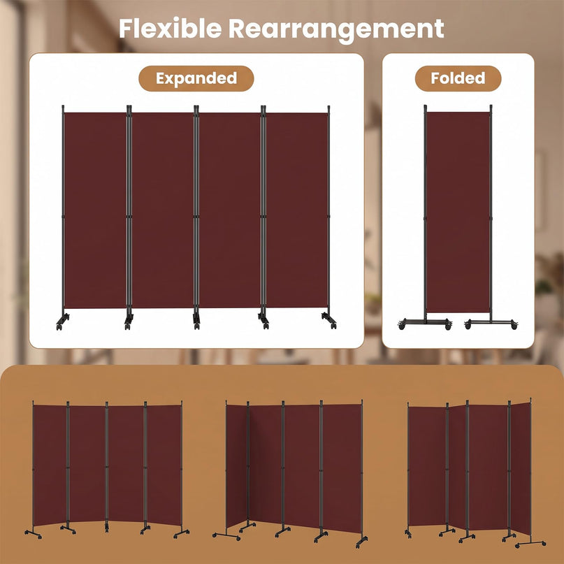 Giantex 4 Panel Folding Room Divider with Wheels