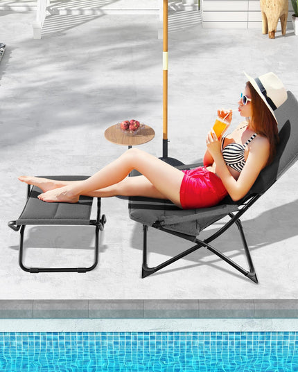 Giantex Patio Folding Chairs with Footrest, Outdoor Lounge Chair with Removable Cushion