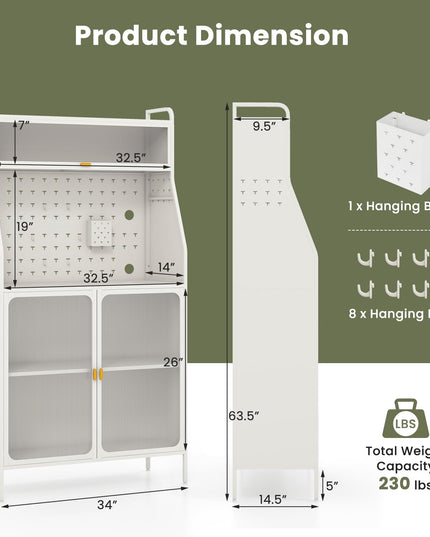 Giantex Pantry Organizers and Storage, 63.5" H Kitchen Buffet Cabinet with Hutch, Pegboard