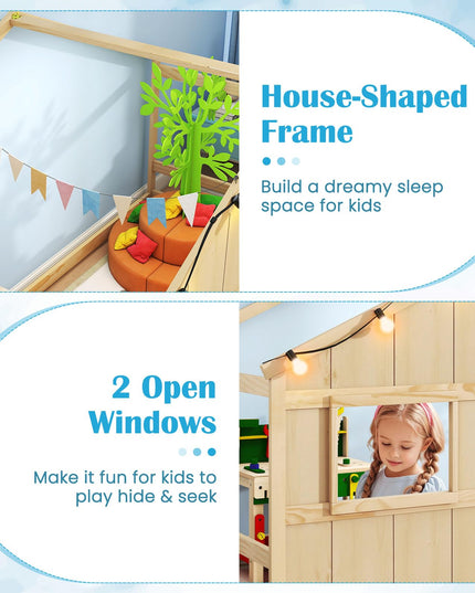 Giantex Twin Kids House Bed with Light Bulbs