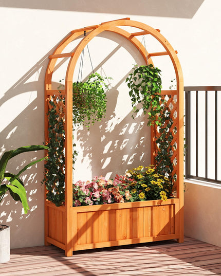 Giantex Raised Garden Bed with Arch Trellis for Climbing Vine Flower Vegetable