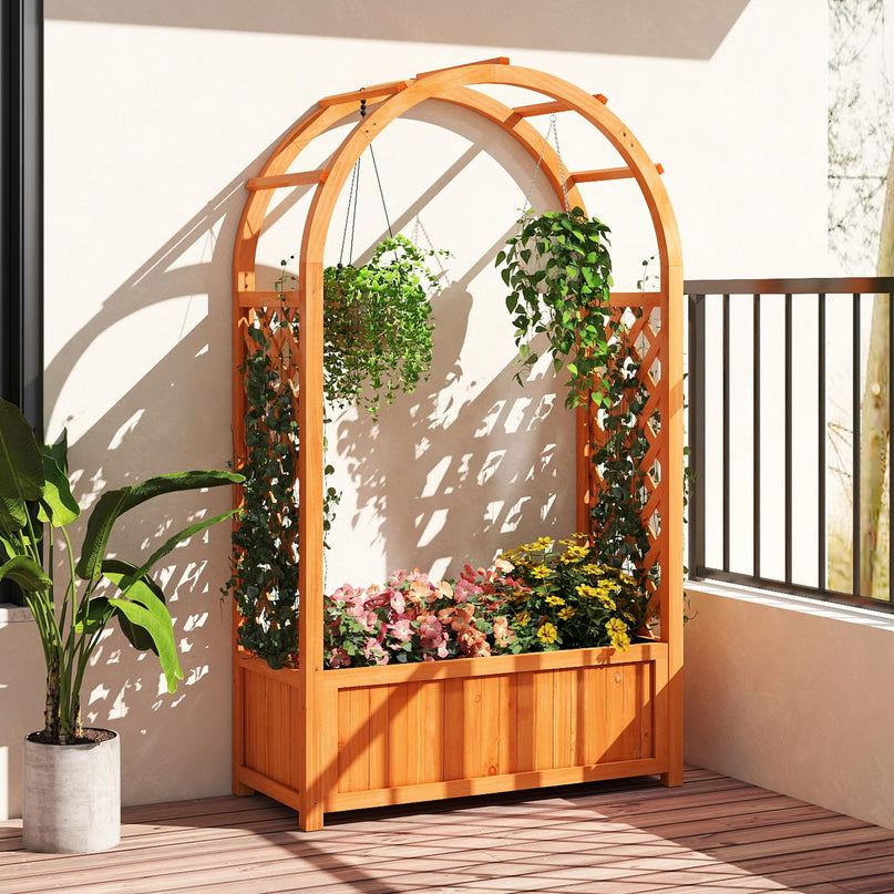 Giantex Raised Garden Bed with Arch Trellis for Climbing Vine Flower Vegetable