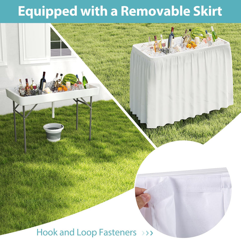 Giantex 46" Outdoor Chill Bar Table with Drain & Removable Matching Skirt