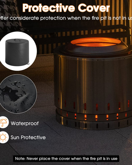 Giantex Smokeless Fire Pit for Outside - 19.5 Inch Stainless Steel Wood Burning Firepit with Protective Cover
