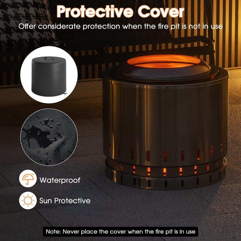 Giantex Smokeless Fire Pit for Outside - 19.5 Inch Stainless Steel Wood Burning Firepit with Protective Cover