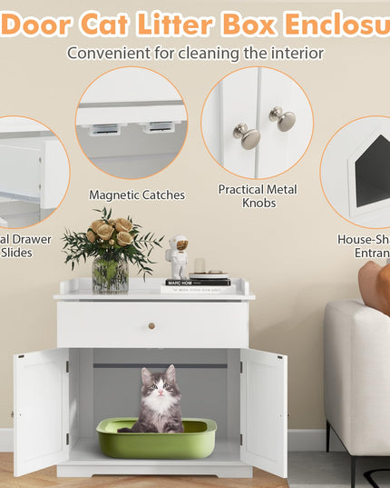 Giantex Cat Litter Box Enclosure - Cat Washroom Hidden Furniture with Large Drawer