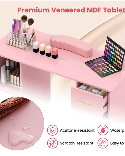 Giantex Manicure Table Nail Desk - Nail Table Station with 3 Drawers, 2 Storage Cabinet, Wrist Rest