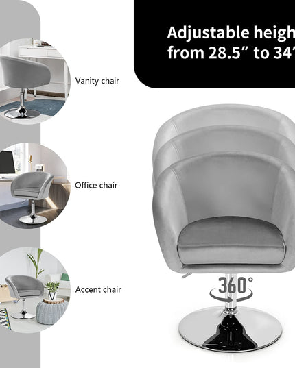 Height Adjustable Modern Velvet Makeup Chair with Chrome Frame