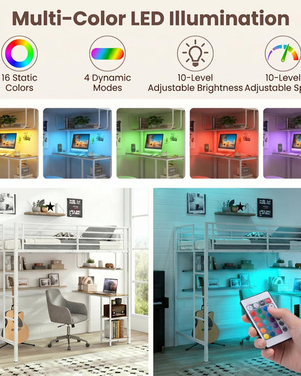 Giantex Twin Loft Bed with Desk  LED Lights & Charging Station