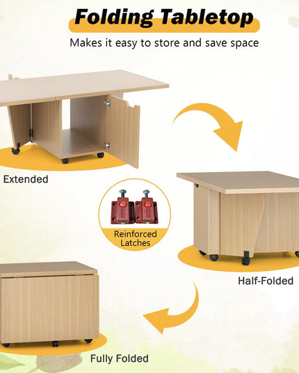 Giantex 48 Inch Drop Leaf Extendable Center Table with Storage Cabinet & Wheels