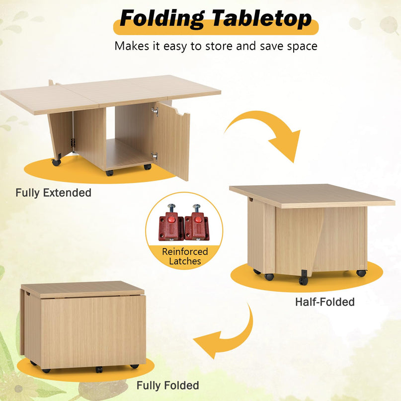 Giantex 48 Inch Drop Leaf Extendable Center Table with Storage Cabinet & Wheels