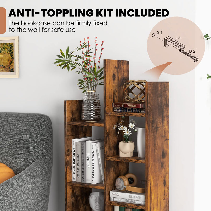 Giantex 9-Cube Bookcase with 2 Drawers - Industrial Freestanding Open Display Shelving with Anti-toppling Device