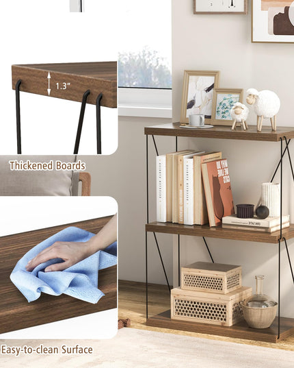 Giantex 3-Tier Open-Back Bookshelf, Freestanding Display Rack, Metal Frame Storage Shelf