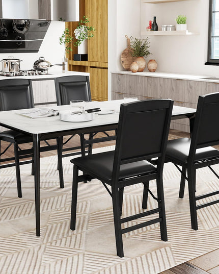 Giantex Folding Dining Chairs Set of 2/4 Black Wood Kitchen Chair w/Padded Seat