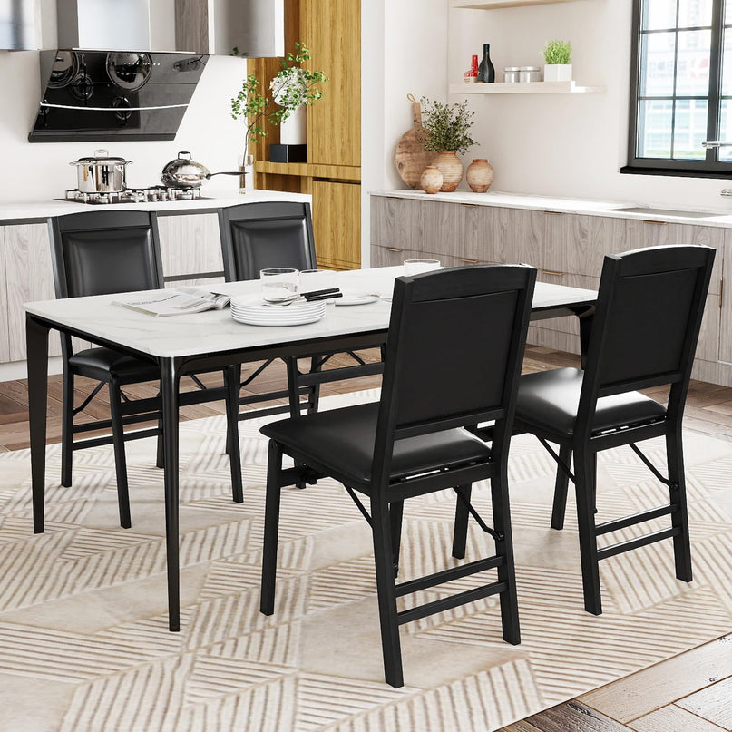 Giantex Folding Dining Chairs Set of 2/4 Black Wood Kitchen Chair w/Padded Seat
