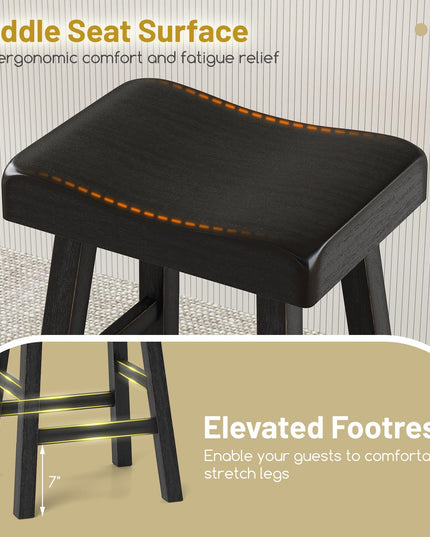 Giantex 24" Bar Stools Set, Counter Height Saddle Bar Stools w/Footrests, Acacia Wood Seats, Rubber Wood Crossbars
