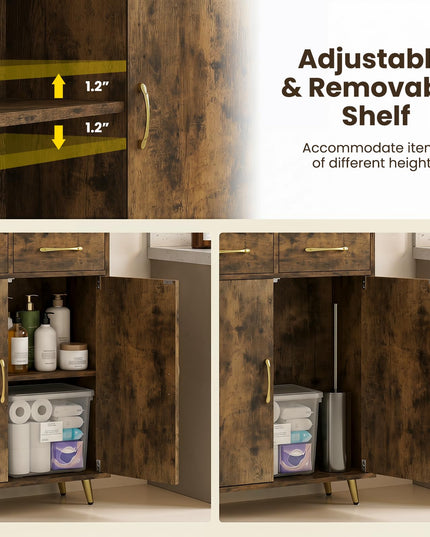 Giantex Bathroom Storage Cabinet | Freestanding Floor Cabinet with 2 Drawers and 2 Doors