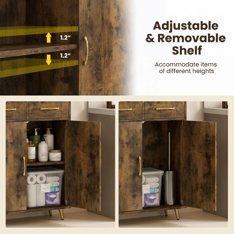 Giantex Bathroom Storage Cabinet | Freestanding Floor Cabinet with 2 Drawers and 2 Doors