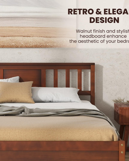 Giantex Solid Wood Platform Bed Frame, Mid Century Full Bed Frame with Headboard