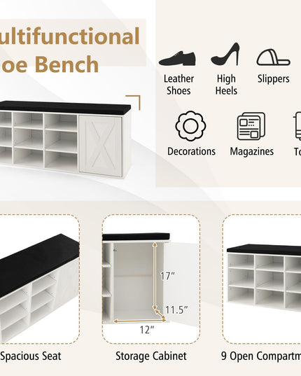 Giantex Shoe Bench, 3 Tier 9 Cubes Storage Bench with Adjustable Shelves (Rustic Brown)