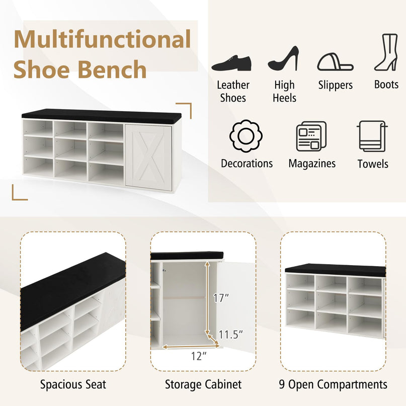 Giantex Shoe Bench, 3 Tier 9 Cubes Storage Bench with Adjustable Shelves (Rustic Brown)
