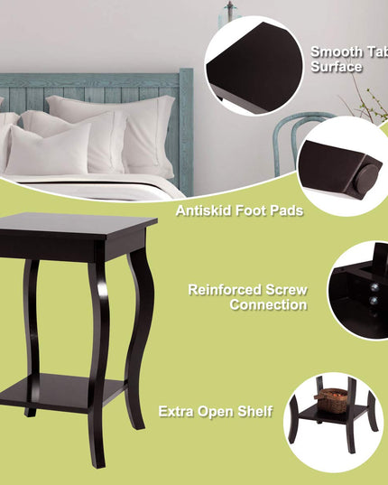 16" End Table W/Storage & Shelf Curved Legs Home Furniture for Living Room