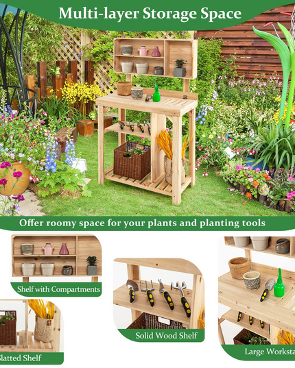Giantex Potting Bench, Garden Potting Table with Storage Shelf