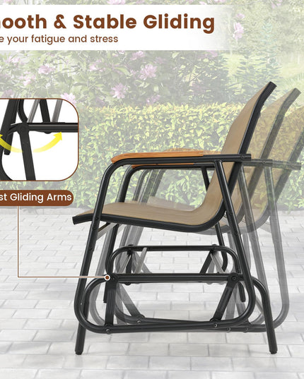 Giantex 2-Person Swing Gliding Loveseat with Curved Teak Armrests