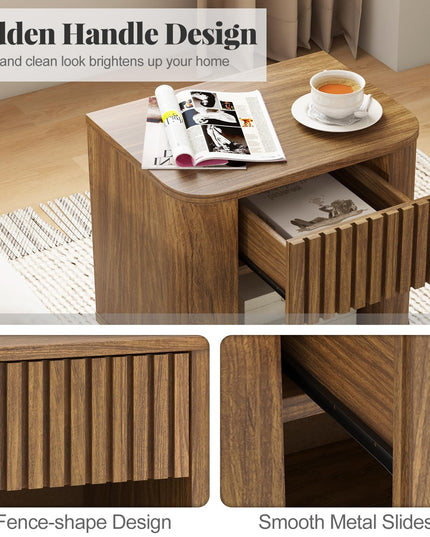 Giantex Mid Century Modern Nightstand Set of 1/2 Fluted Bedside Table