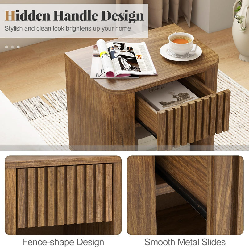 Giantex Mid Century Modern Nightstand Set of 1/2 Fluted Bedside Table