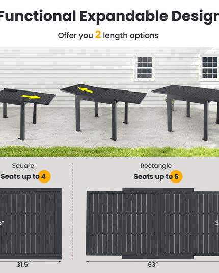 Giantex Expandable Patio Table, 31.5”-63” Extendable Aluminum Dining Table for 4-6 People