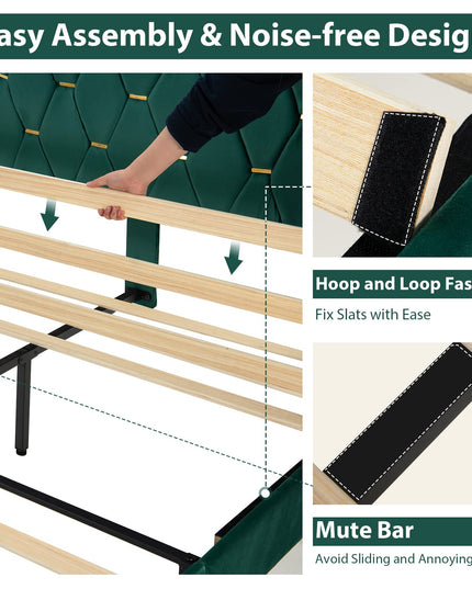Giantex Upholstered Platform Bed Frame, Full Size Bed with Adjustable Headboard & Wooden Slat Support