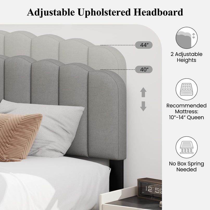 Giantex Queen Bed Frame with Adjustable Scalloped Tufted Headboard