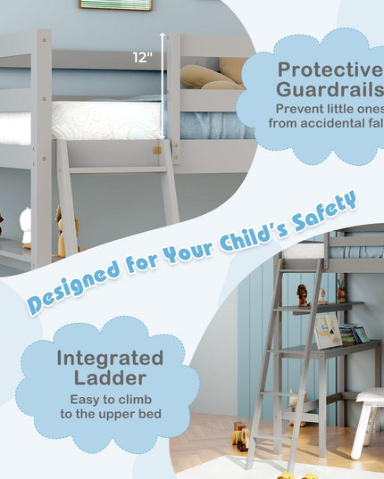 Giantex Loft Bed with Desk & Bookshelves