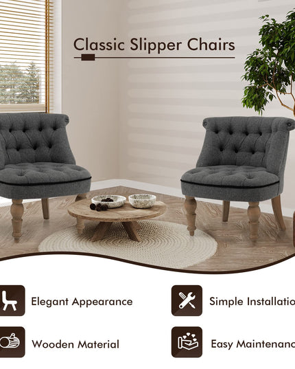Giantex Accent Chair Set of 2, Single Sofa Chair with Tufted Backrests, Beech Wood Legs, Gray