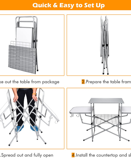 Giantex Folding Grill Table with 26'' Main Tabletop, Portable Aluminum Camping Table