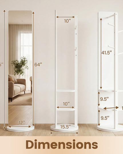 Miroir pleine longueur pivotant Giantex 65,5" avec porte-manteau