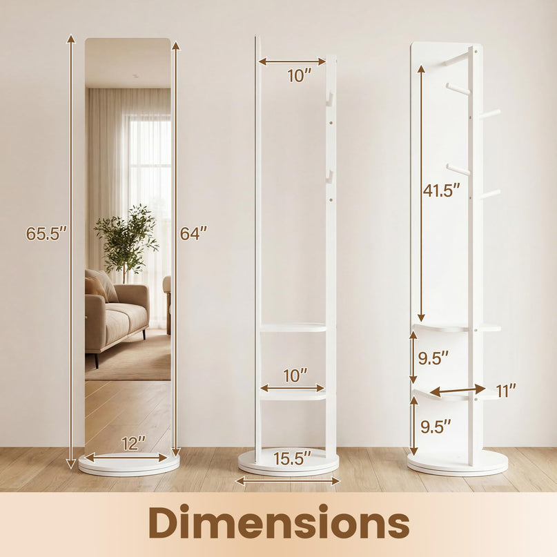 Giantex 65.5" Swivel Full Length Mirror with Coat Rack