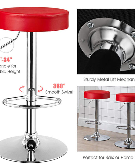 Modern Swivel Backless Round Barstool, PU Leather Armless bar Chair with Height Adjustable, Chrome Footrest