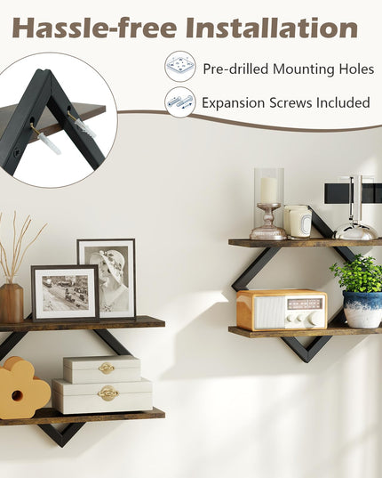 GIANTEX 2-Pack Diamond Shaped Floating Shelves for Wall