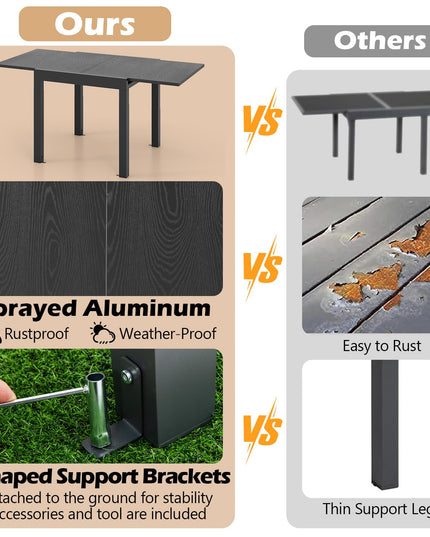 Giantex Expandable Aluminum Dining Table for 4-6 People, 31.5”-63” Extendable Patio Table