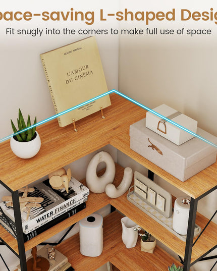 GIANTEX 5-Tier Corner Bookshelf | L-Shaped Large Bookcase with Metal Frame