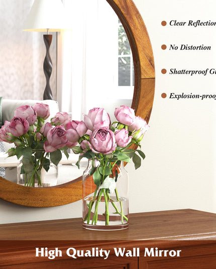 Farmhouse Wall Mirror Round Mirror with Solid Acacia Wood Frame