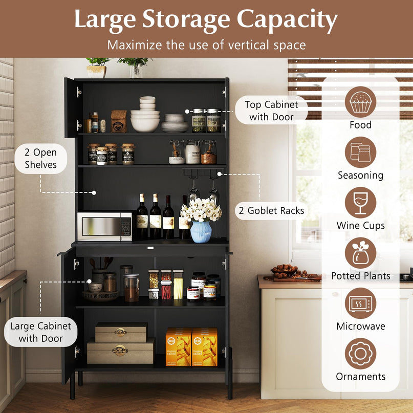 Giantex 64.5" Kitchen Pantry Cabinet with Charging Station