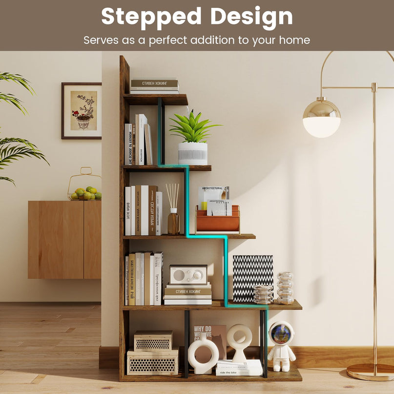 Giantex 62" Tall Ladder Corner Bookcase | Stable Metal Support
