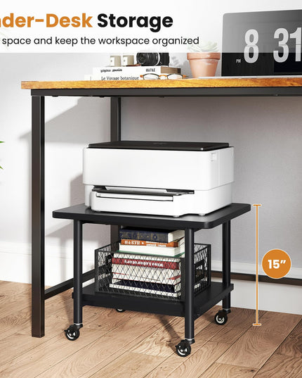 Giantex 2-Tier Under Desk Printer Stand with Storage Shelf & Lockable Wheels
