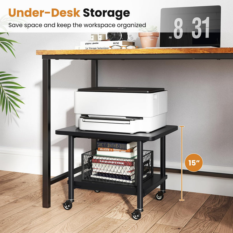 Giantex 2-Tier Under Desk Printer Stand with Storage Shelf & Lockable Wheels