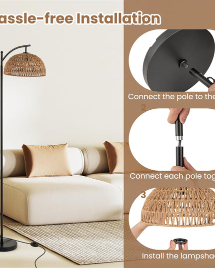 Giantex Boho Floor Lamp with Handwoven Paper Rope Shade