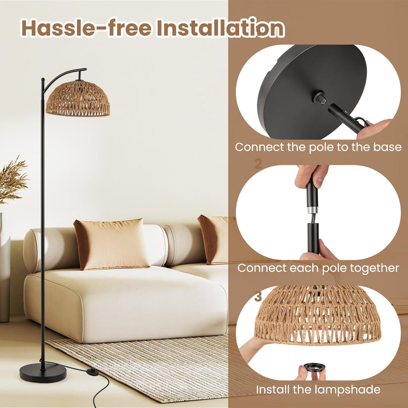 Giantex Boho Floor Lamp with Handwoven Paper Rope Shade